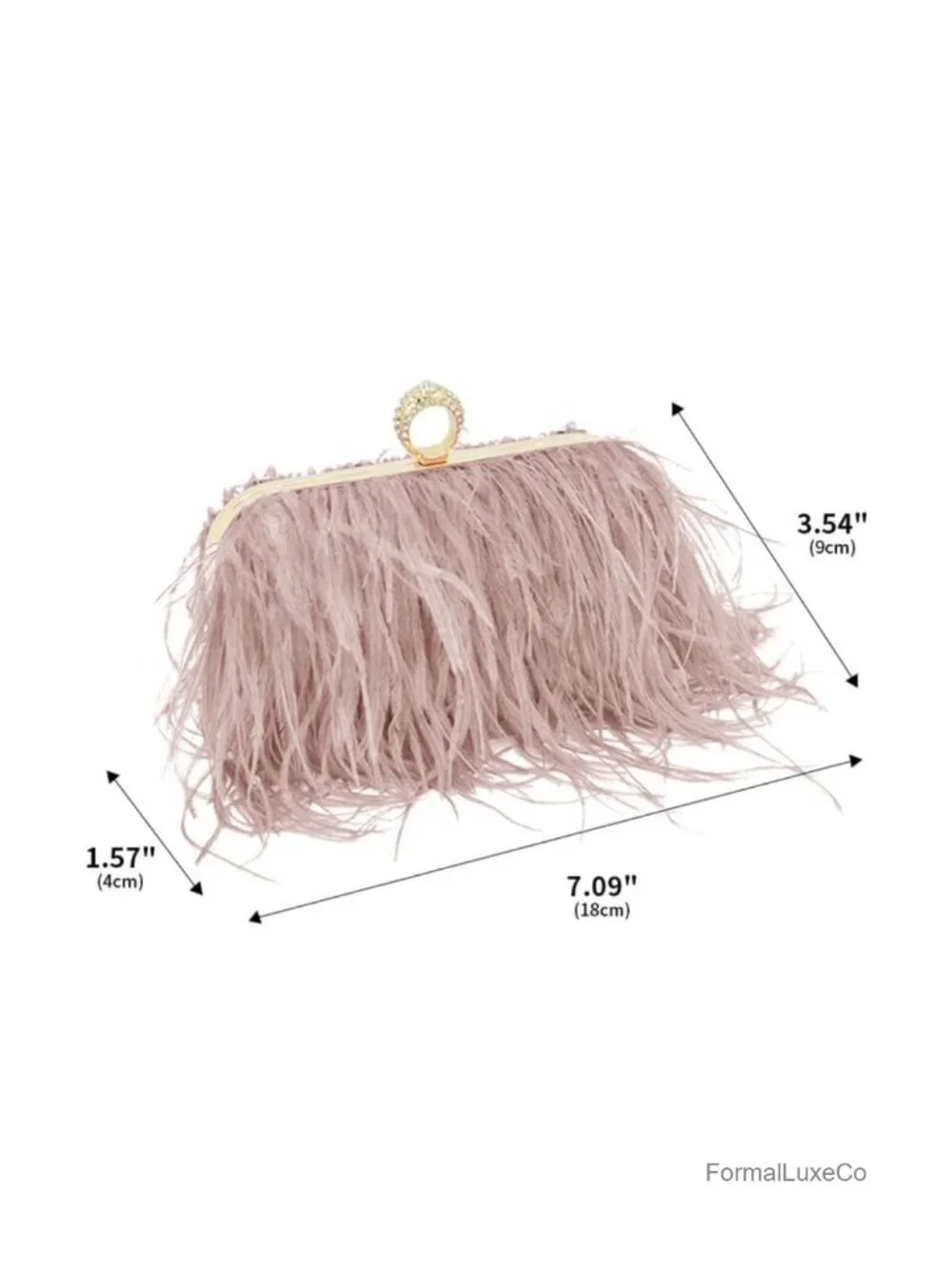 Fluffy Ostrich Feather Clutch Evening Bag with Crystal Twist Lock